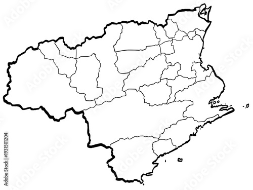 徳島県地図 筆タッチ 市町村区分 和風 四国 西日本 / A brushstroke map of Tokushima prefecture 2