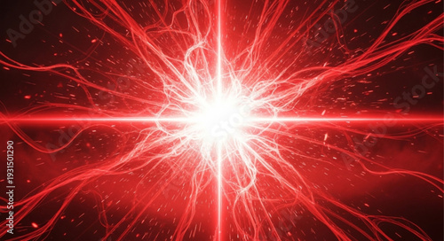 Bright Red Energy Explosion with Glowing Light Rays.