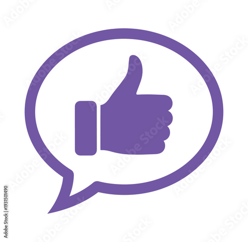 Purple thumbs up icon in a speech bubble for social media likes and approval