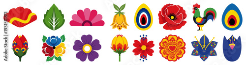 Fotografía Collection of colorful traditional polish folk art icons and floral elements