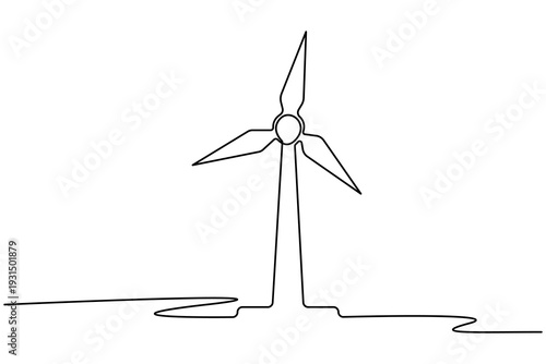 Wind turbine farm continuous one line drawing clean minimalist outline vector illustration for green energy concept isolated on white background.Wind turbine generator continuous one line drawing .