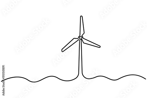 Wind turbine farm continuous one line drawing clean minimalist outline vector illustration for green energy concept isolated on white background.Wind turbine generator continuous one line drawing .