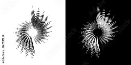 Dynamic abstract spiral sound wave rhythm lines. Circular spiral sound wave rhythm of lines. Circular futuristic abstract lines, black and white background.	
