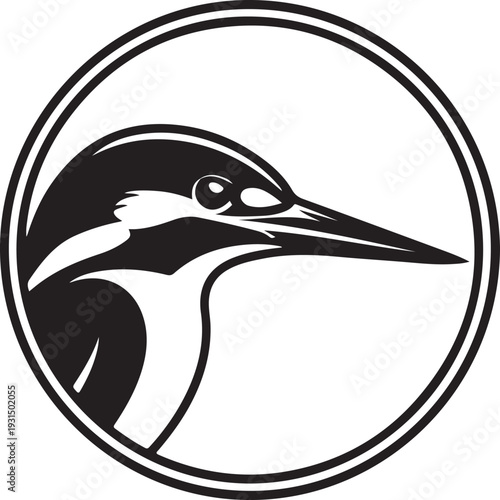 Stylized Kingfisher Bird Head Logo Icon Circle