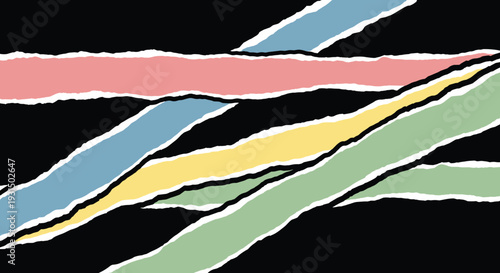 Colorful Torn Paper Strips on Black Background.