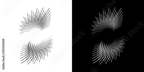 Dynamic abstract spiral sound wave rhythm lines. Circular spiral sound wave rhythm of lines. Circular futuristic abstract lines, black and white background.	