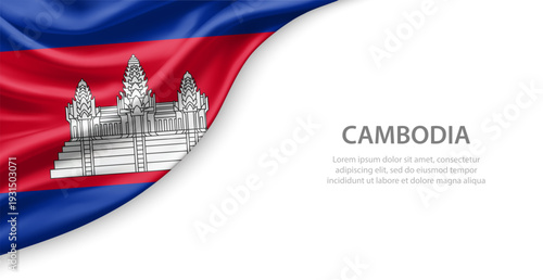 Cambodia Waving National Flag Template Background With Copy Space