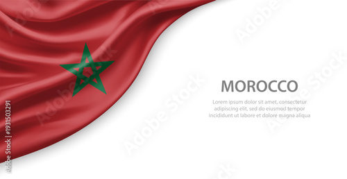 Morocco Waving National Flag Template Background With Copy Space