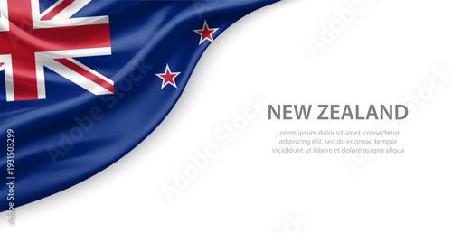 New Zealand Waving National Flag Template Background With Copy Space