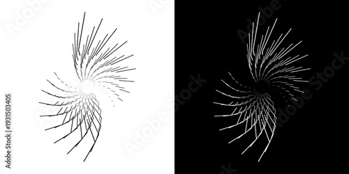 Dynamic abstract spiral sound wave rhythm lines. Circular spiral sound wave rhythm of lines. Circular futuristic abstract lines, black and white background.	