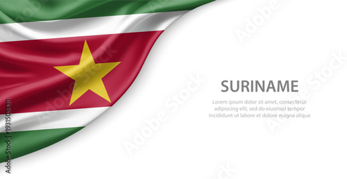 Suriname Waving National Flag Template Background With Copy Space