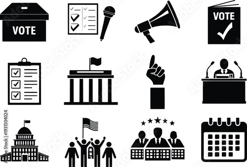 Various symbols representing voting and political participation