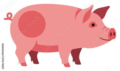 Pink pig illustration in flat vector style for farm and livestock themes