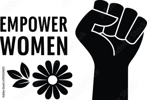 Empower women graphic with fist and flower illustration