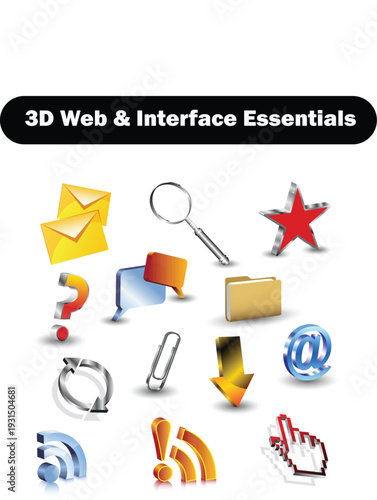 Set of Glossy 3D Internet and Communication Icons on White Background