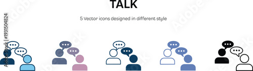 Five of people talking with speech bubbles in different styles and colors