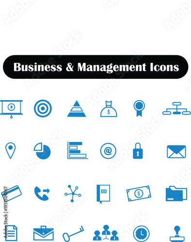 Business and Financial Icon Set in Monochromatic Blue Flat Style