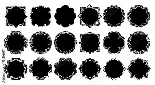 collection of black decorative frames and ornamental vector labels for elegant graphic design projects and vintage branding