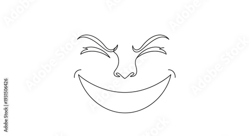 Wicked Smile Line Art: Evil Grin, Sneaky Face Icon, Cartoon Character