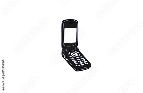 Retro Flip Phone Silhouette Sticker, Y2K Aesthetic Tech Vector, Black Minimalist Nostalgic Electronics Decal