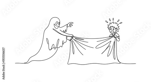 Scared child jumps as ghost costume pulls sheet