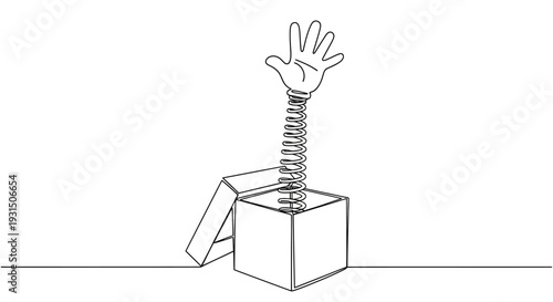 Jack in the Box Surprise: Hand Emerging from Open Box on Spring