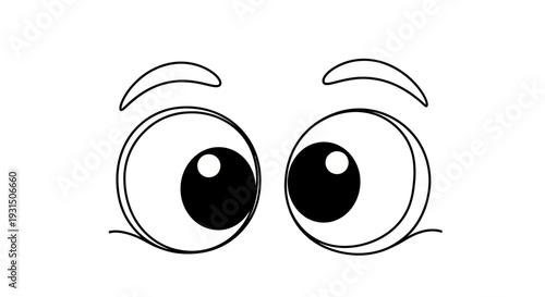 Cartoon Eyes Looking Up and Sideways, Simple Line Art