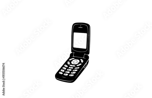 Retro Flip Phone Silhouette Sticker, Y2K Aesthetic Tech Vector, Black Minimalist Nostalgic Electronics Decal