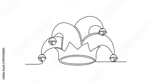 Jester Hat with Bells - Minimalist Line Art Drawing