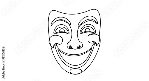 Happy Tragedy Mask Outline Icon - Comedy and Drama Symbol
