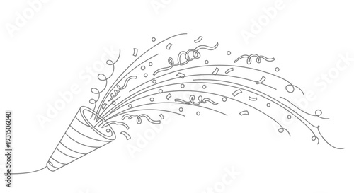 Party Popper Exploding Confetti Streamers Celebration Line Art