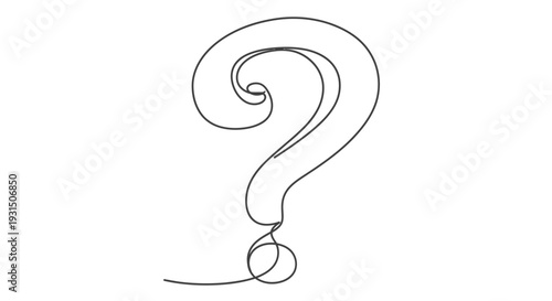 Continuous line drawing of a question mark, symbolizing curiosity and inquiry.