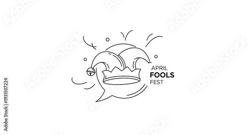 April Fools Day Joker Hat and Speech Bubble Outline Icon