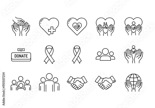 Donation box and charity support symbols for humanitarian aid