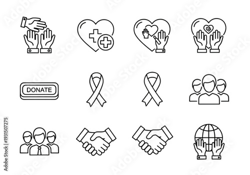 Helping hands and heart icons for community care and volunteering