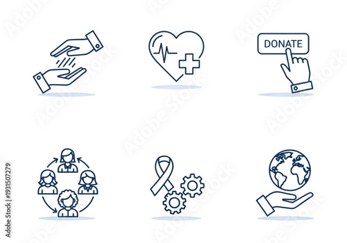 Global charity and community support line art for social impact