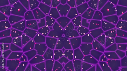 Abstract Neon Purple Kaleidoscope Pattern with Glowing Particles