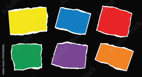 Colorful Torn Paper Shapes on Black.