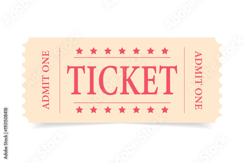 Retro-style ticket template. Beige ticket isolated on a white background. Vector illustration. Ideal for event advertising, vintage design, entertainment themes, and access illustrations.