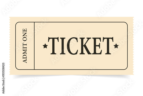 Retro-style ticket template. Beige ticket isolated on a white background. Vector illustration. Ideal for event advertising, vintage design, entertainment themes, and access illustrations.
