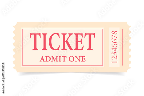 Retro-style ticket template. Beige ticket isolated on a white background. Vector illustration. Ideal for event advertising, vintage design, entertainment themes, and access illustrations.