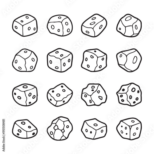 Collection of Hand-Drawn Dice Icons with Dots Isolated on White Background