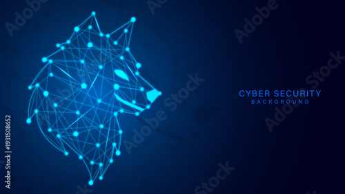 Cyber Security Wolf Network Concept, Digital Predator Technology Background, Abstract Blue Glowing Plexus Wolf, Network Security Animal Head Graphics