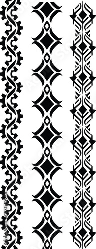 Seamless vector border patterns set, geometric modern decorative design elements, abstract tribal graphic lines collection, textile decor.