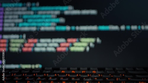A programmer observes as a computer display dynamically generates precise algorithmic code, highlighting autonomous programming and technological innovation in automation software