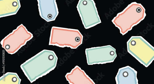Colorful Price Tags on Black Background.