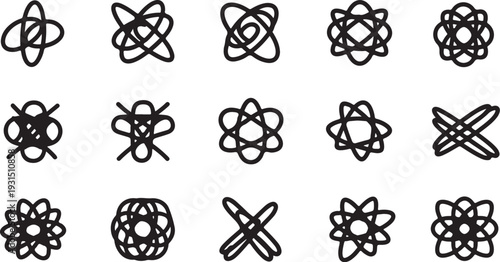 Atomic Structure Symbols and Science Icons Set Illustration