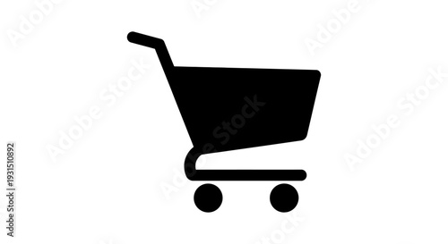 a modern black shopping cart icon on a clean white background representing e-commerce online shopping and retail business concepts.