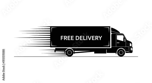 a black delivery truck speeding with free delivery text symbolizing fast and efficient shipping for e-commerce logistics and promotions