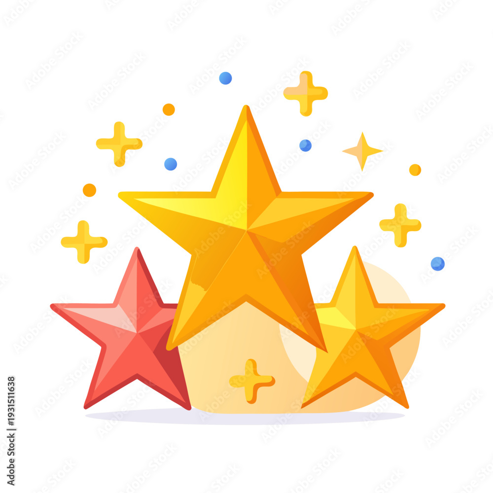 Fototapeta premium Vibrant yellow and red stars with blue dots and orange accents on a white background creating a playful and cheerful design